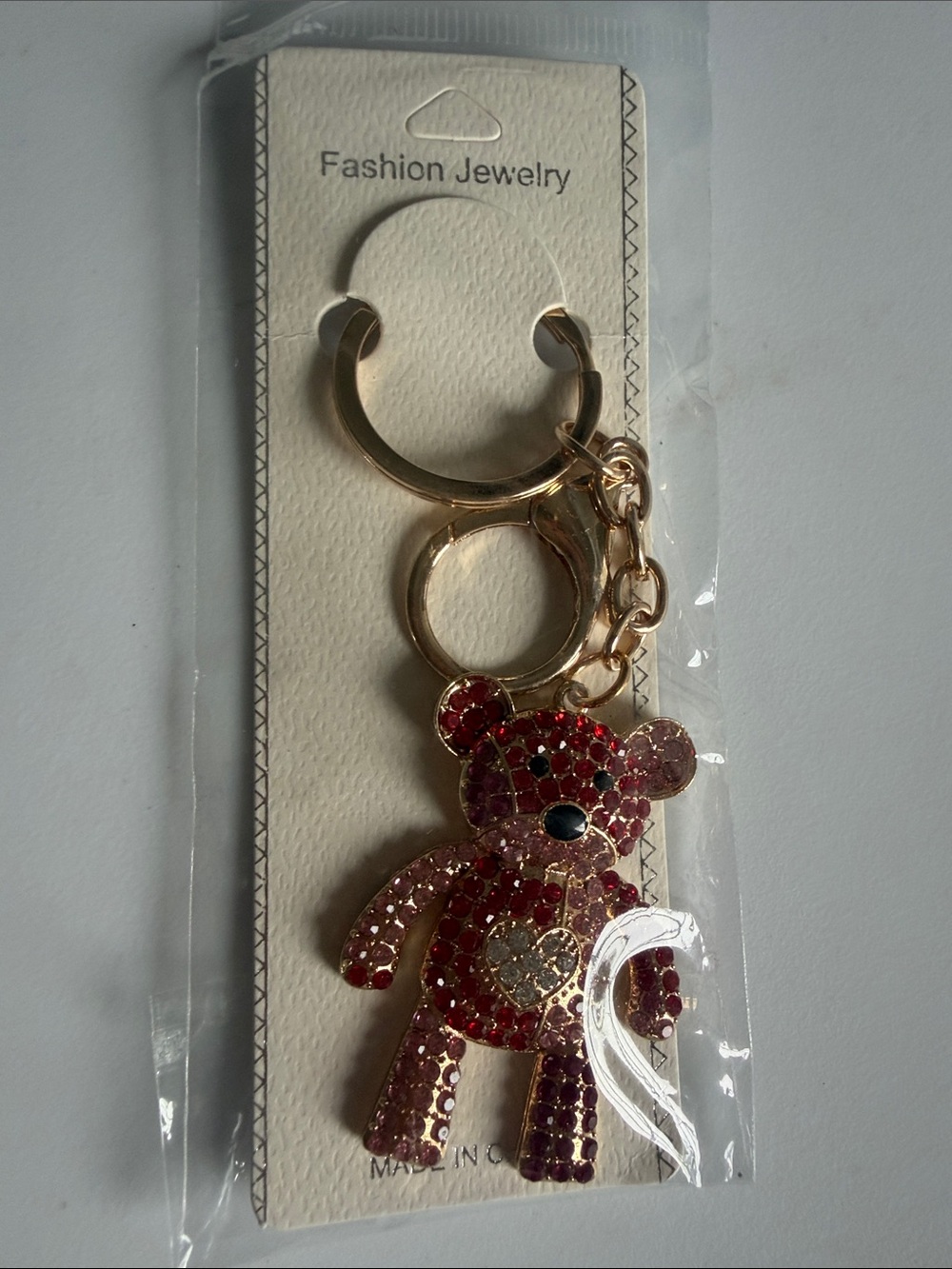 Fashion Jewelry Rose Gold and Pink Crystal Teddy Bear Keychain